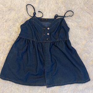 From Japan | Denim Button Up Flowy Shirt | Adjustable Straps | XS